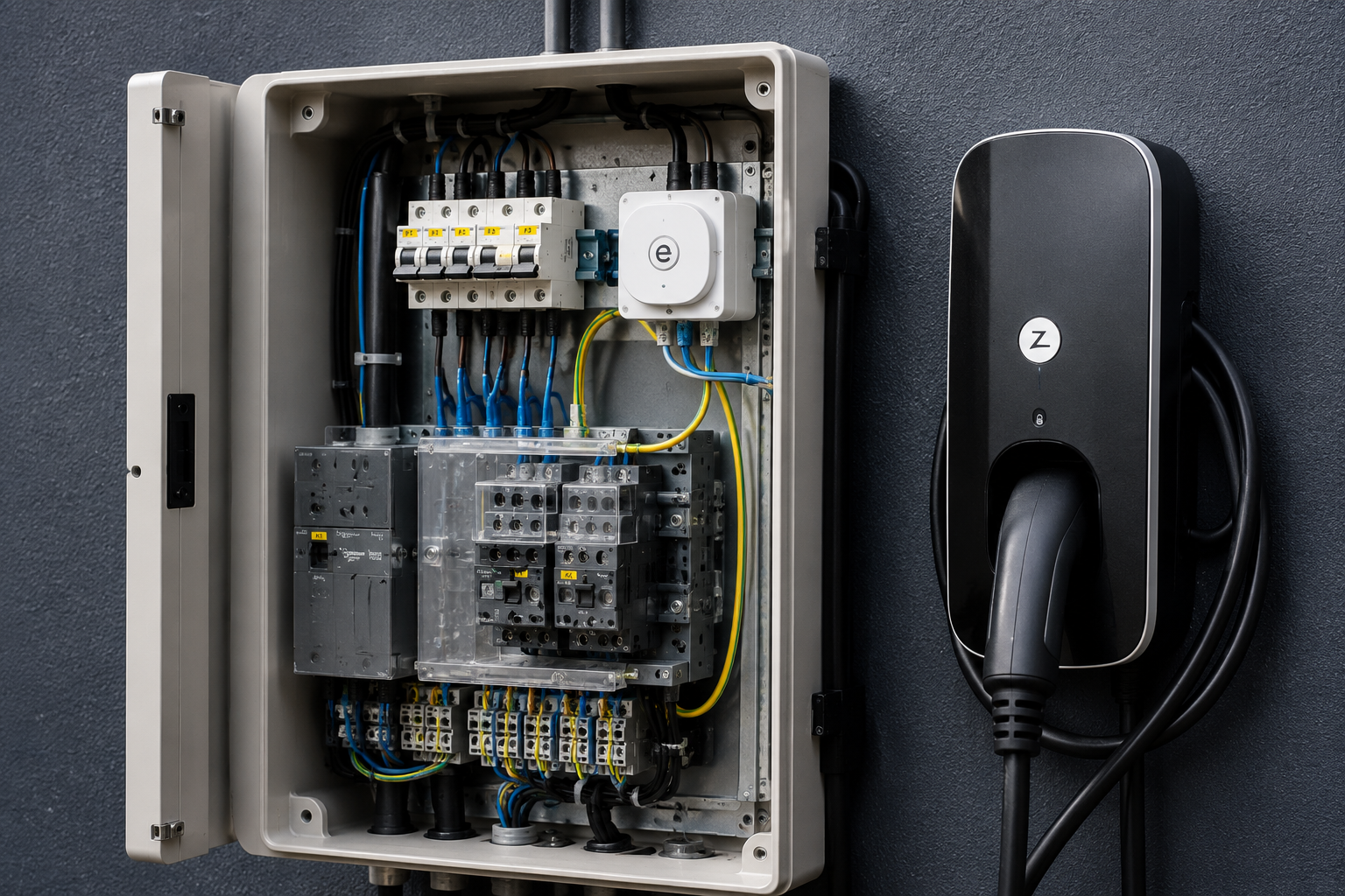 Installatie van laadpaal met bijhorende elektrische verdeelkast